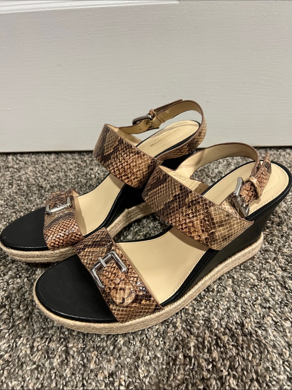 Liz Claiborne Snake-Print Wedge Sandals with Espadrille Trim